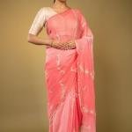 Dusky Pink Chiffon Saree with All-Over Aari Sequin Work | Viscose Chiffon | Jaipurio Shaded Saree